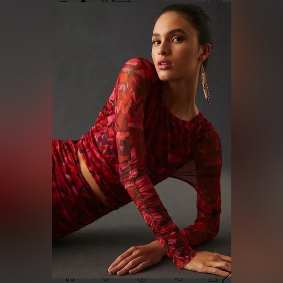 NWT MISA for Anthropologie Red Mesh Cutout Bodycon Dress size Medium M - Picture 3 of 7